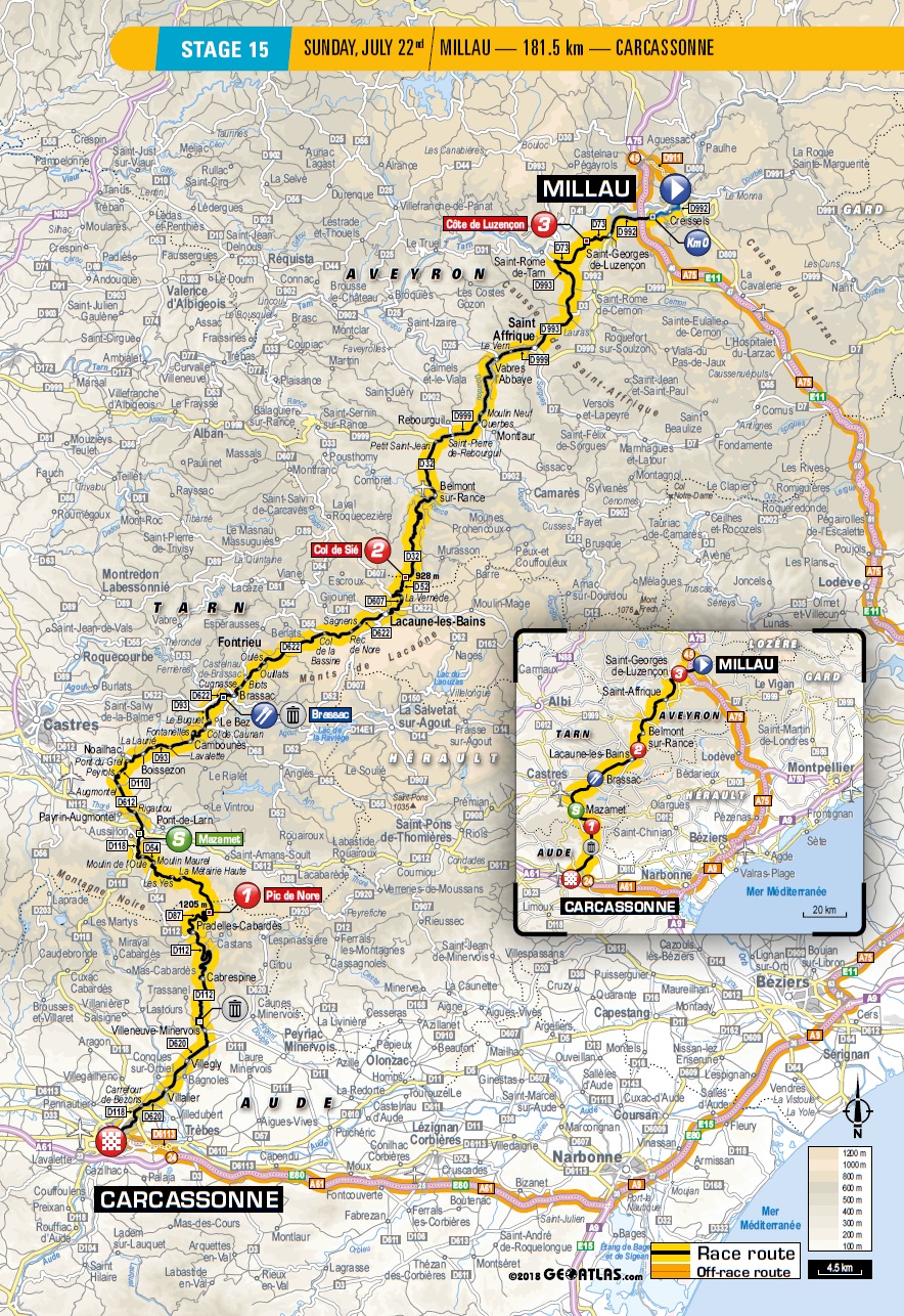 Tour de France Vorschau 15. Etappe Streckenverlauf Carcassonne